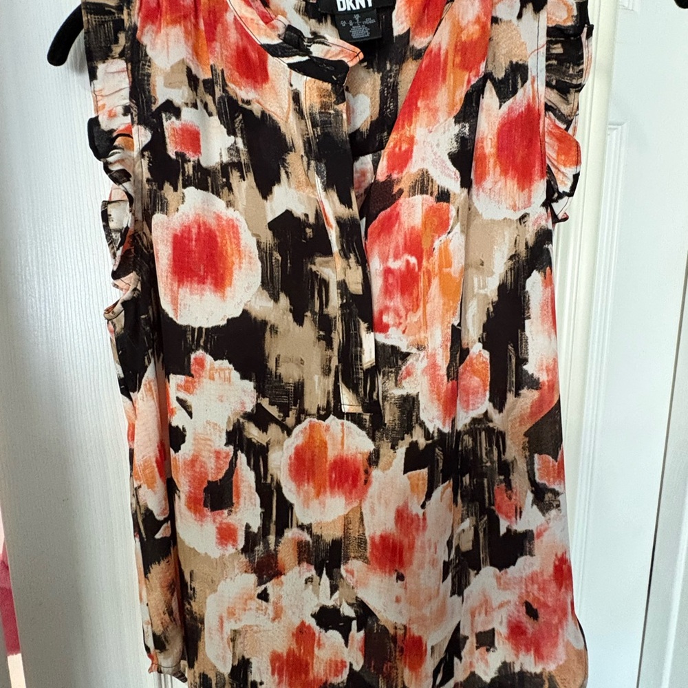 DKNY Coral, Black & Tan Floral Sleeveless Camisole